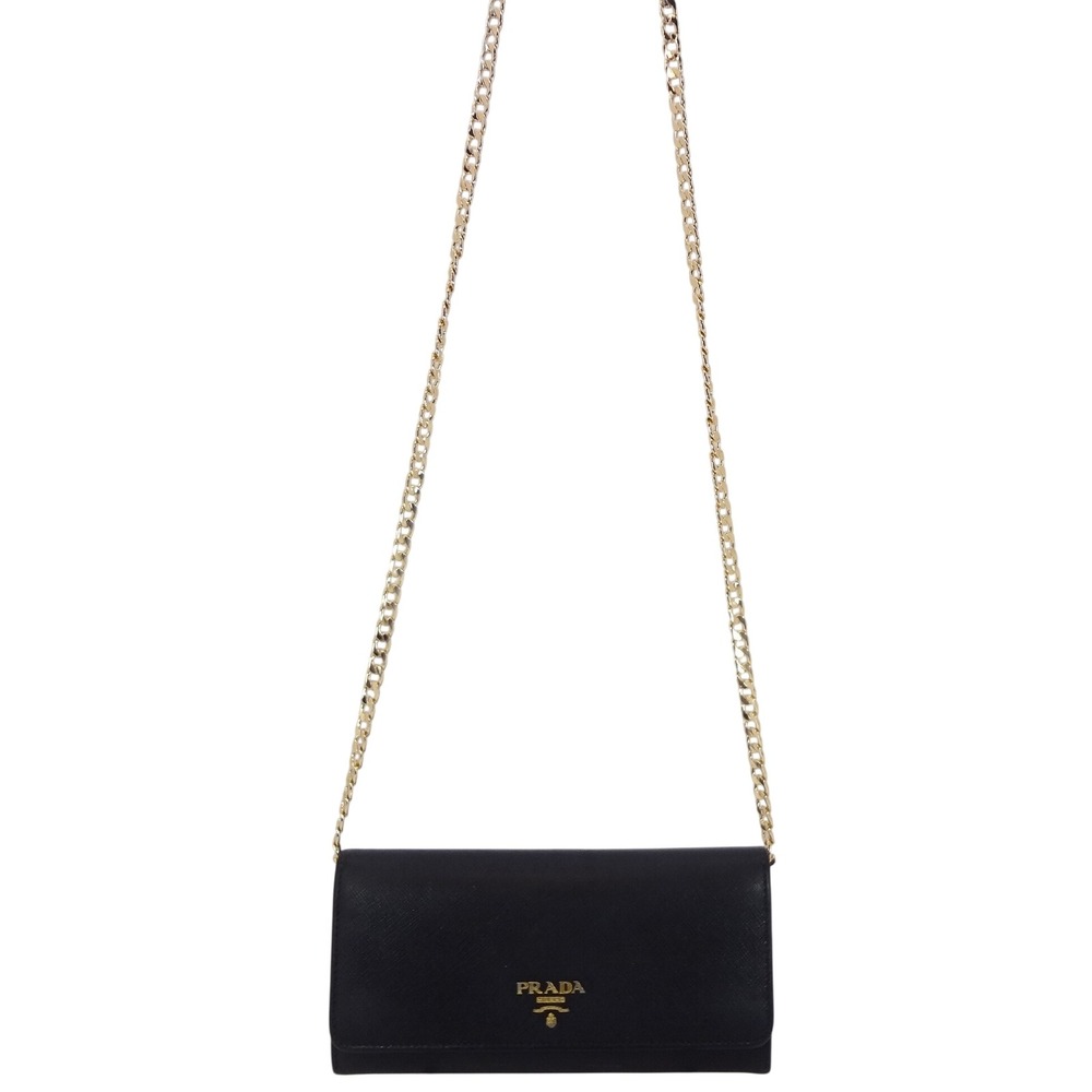 PRADA Black SLG Saffiano Leather Flap Long Wallet ID Holder Chain Includes COA - Picture 10 of 16